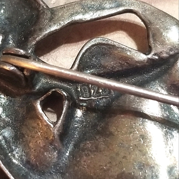 VTG Art Nouveau Sand Cast Sterling Silver Lady Brooch - Picture 6 of 7